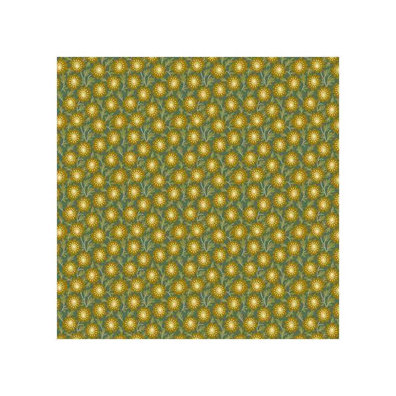 Andover Fabrics, Trail Mix Patt, di Edyta Sitar - Tessuto Verde con fiori color Oro Andover Fabrics - 1