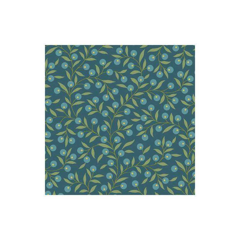 Andover Fabrics, Blue Thimble, Collezione The Seamstress di Edyta Sitar - Tessuto Verde con bacche blu Andover Fabrics - 1