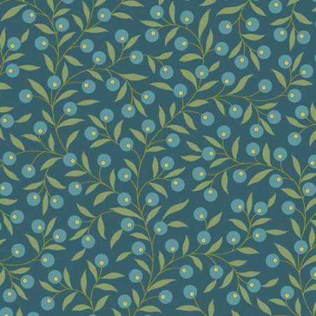 Andover Fabrics, Blue Thimble, Collezione The Seamstress di Edyta Sitar - Tessuto Verde con bacche blu Andover Fabrics - 1