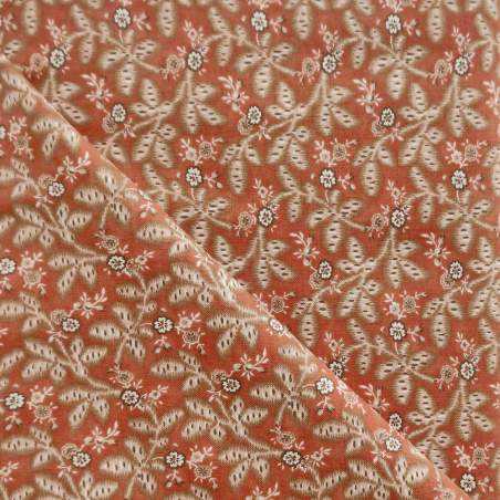 Moda Fabrics, Cooper Red, collezione Ladies' Legacy di Barbara Brackman, Tessuto rosso con foglie e fiori