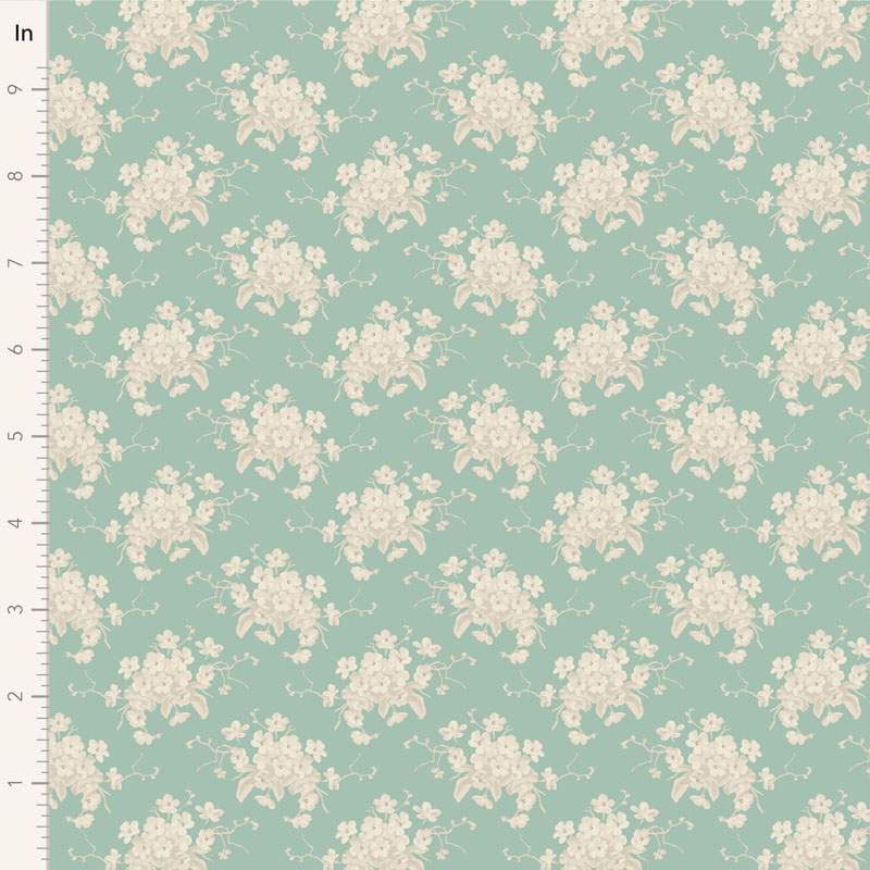 Tilda Sunday Brunch, White Flower Teal Tilda Fabrics - 1