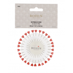 Bohin, Spilli con testa in plastica a forma di Cuore rosso per Patchwork e Quilting da 38 x 0,60 mm - Ruota da 30 spilli Bohin -